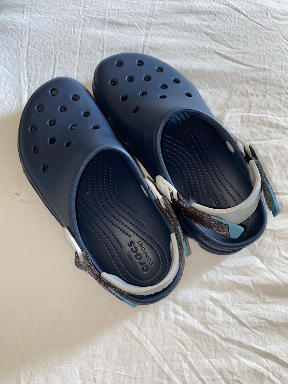 CROCS Unisex All-Terrain Clog in Navy with Grey Strap Accents SZ 9M/11W